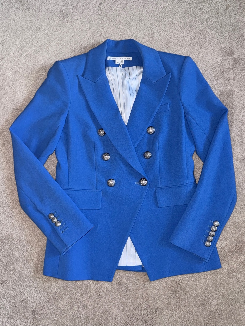 Veronica Beard Cobalt Blue Double-Breasted Blazer with Silver Buttons